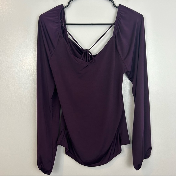 NWT Lush Davos Square Neck Back Tie Knit Purple Balloon Sleeve Top Size Large - Picture 7 of 10